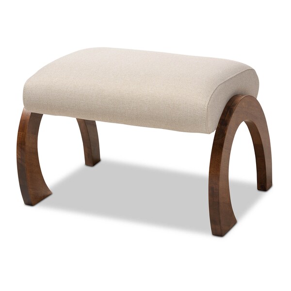 Baxton Studio Sandrine Beige Upholstered Walnut Brown Finished Wood Ottoman 148-8224 - main